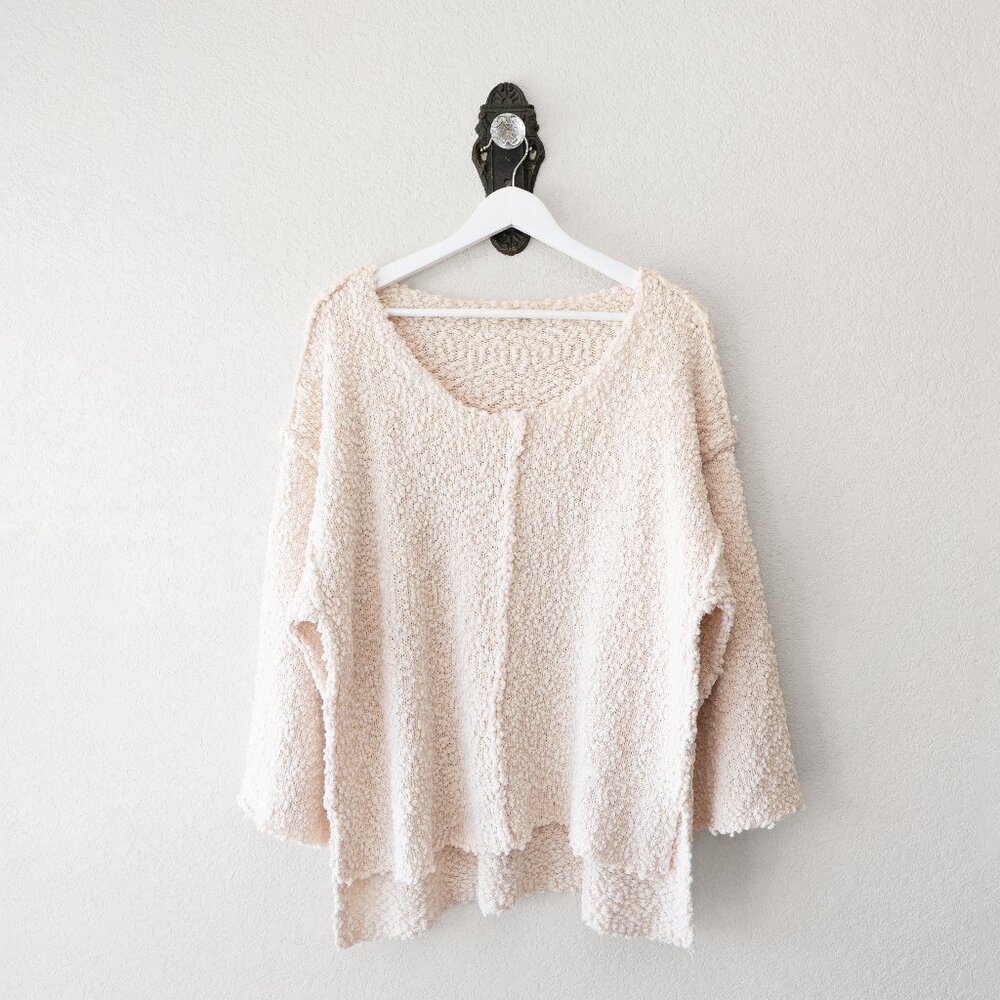 Entro Cream Boucle Oversized Sweater Top High Low Hem Womens Large Textured Knit